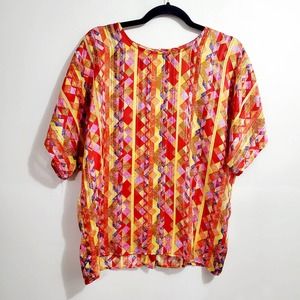 Vintage Andre Sauvage 90s Art Deco Oversized Striped Sheer Top Women's Size 14